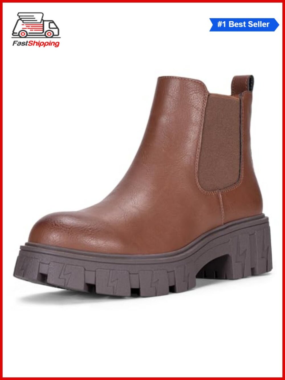✨ Jeossy Faux Leather Chelsea Combat Ankle Boots Chunky Platform Lug Sole